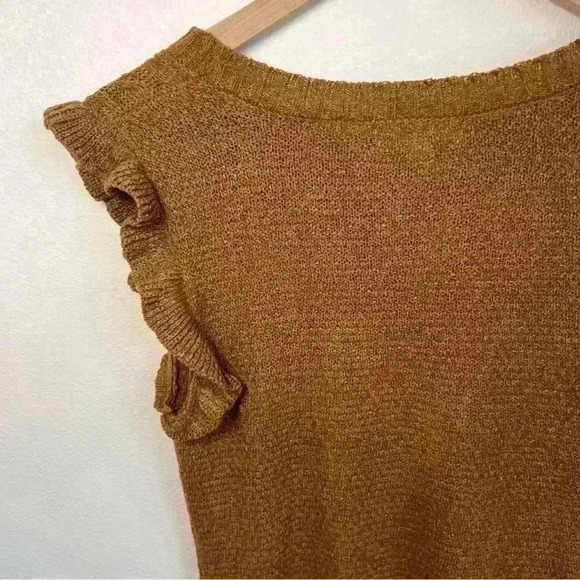MINE Cable Knit Ruffle Sleeve Brown Sleeveless Sweater Size Medium - Picture 7 of 13